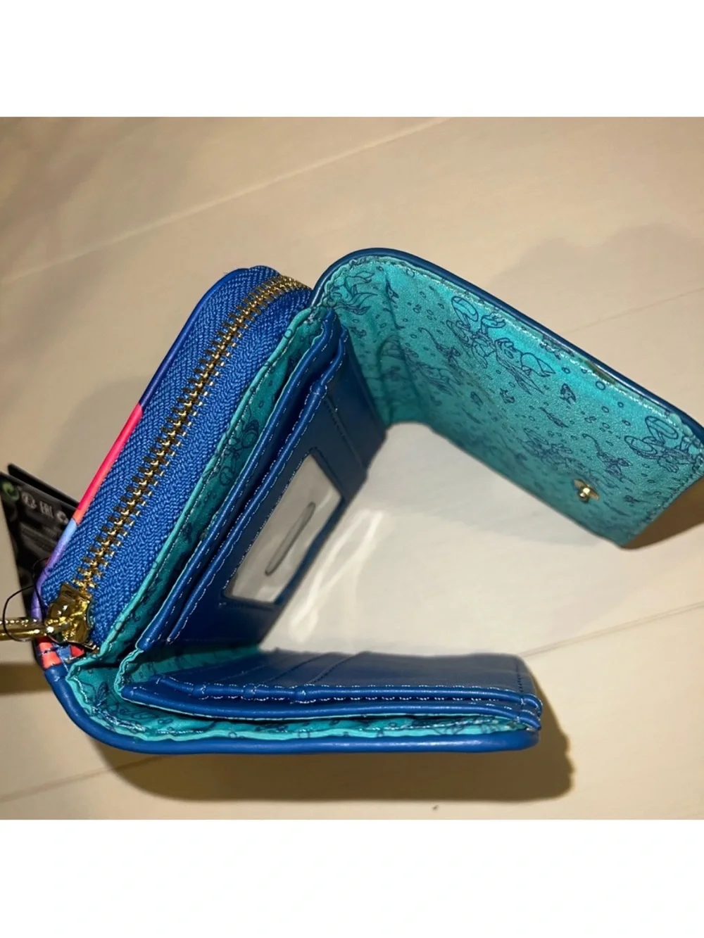 Loungefly NWT Pinocchio Coral Zip Wallet with Bright Coral Accents - Picture 4 of 6